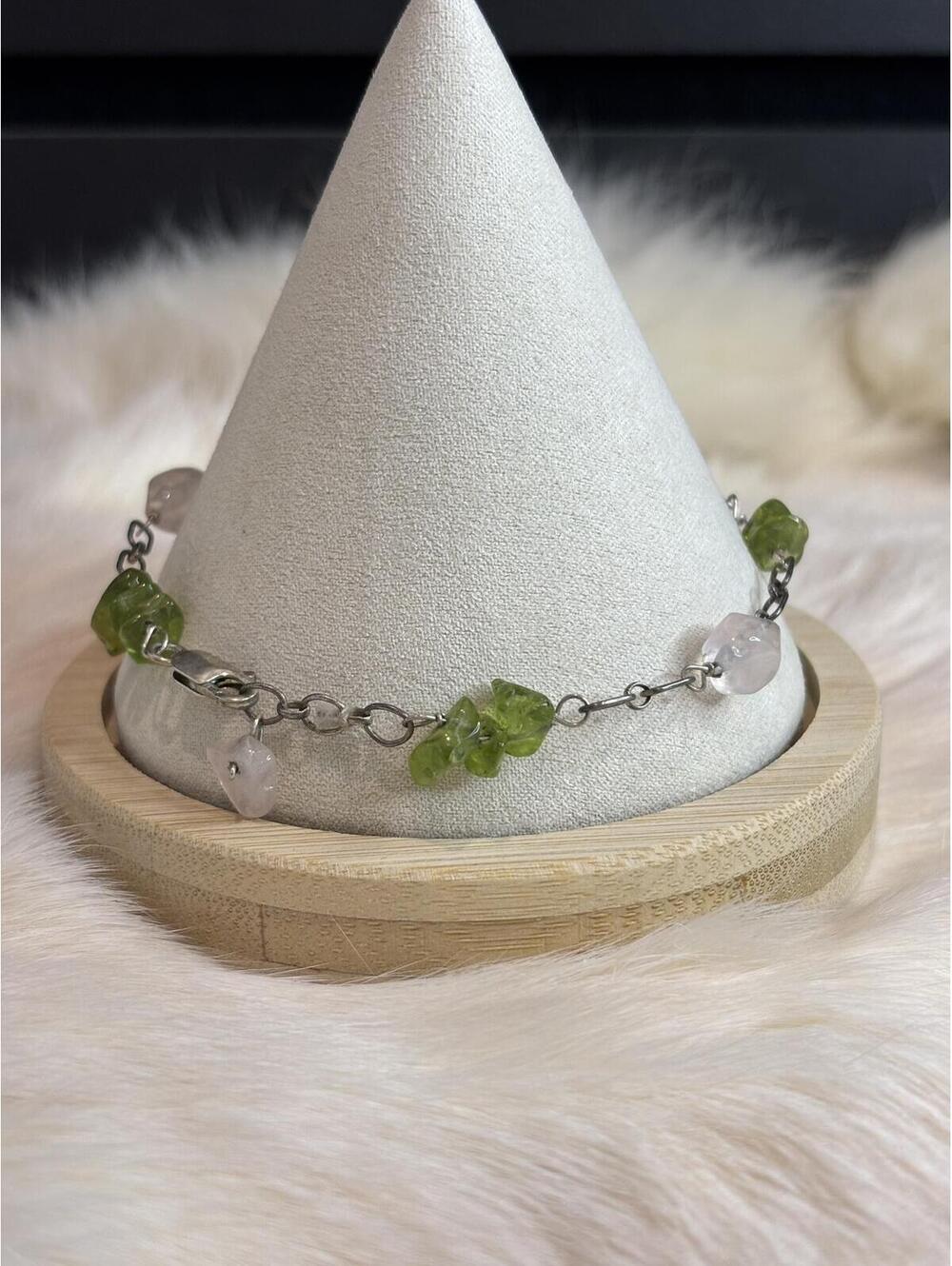 Green and Pink Stone Chain Bracelet